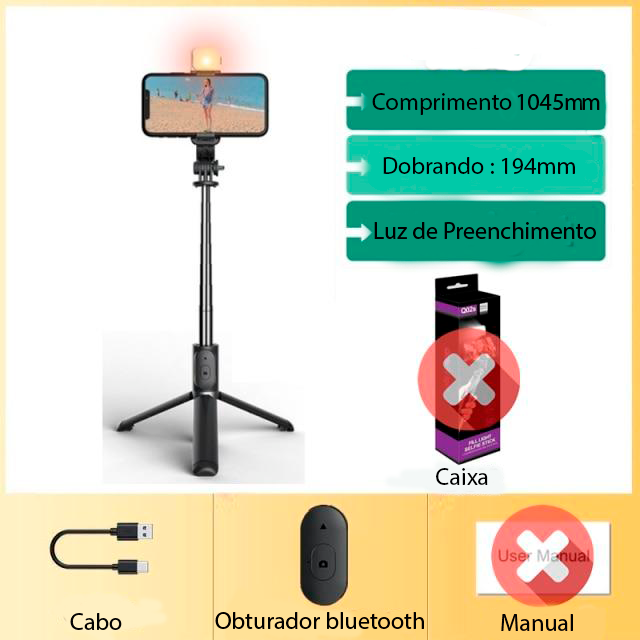 Stick de selfie 6 em 1 sem fio, Bluetooth