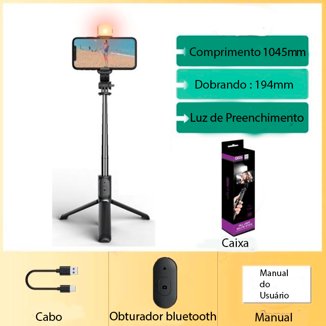 Stick de selfie 6 em 1 sem fio, Bluetooth